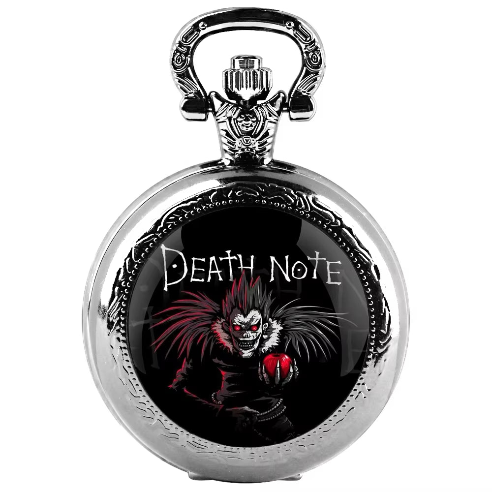 Anime Death Note Design Quartz Pocket Watch Gift Set with Durable Chain and Arabic Numeral Face Timeless Present for Men