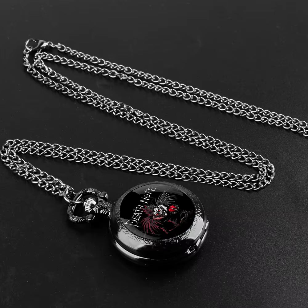 Anime Death Note Design Quartz Pocket Watch Gift Set with Durable Chain and Arabic Numeral Face Timeless Present for Men