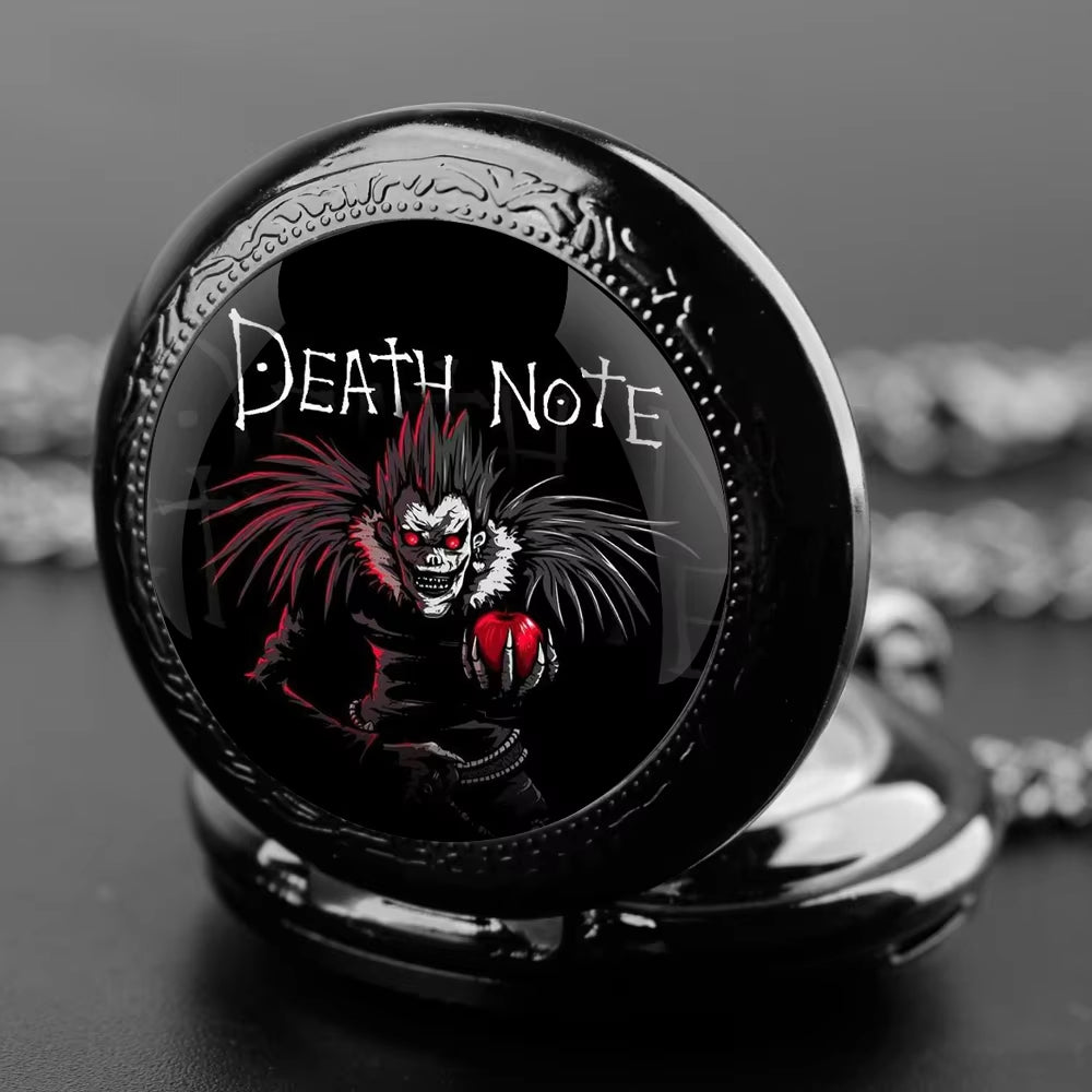 Anime Death Note Design Quartz Pocket Watch Gift Set with Durable Chain and Arabic Numeral Face Timeless Present for Men