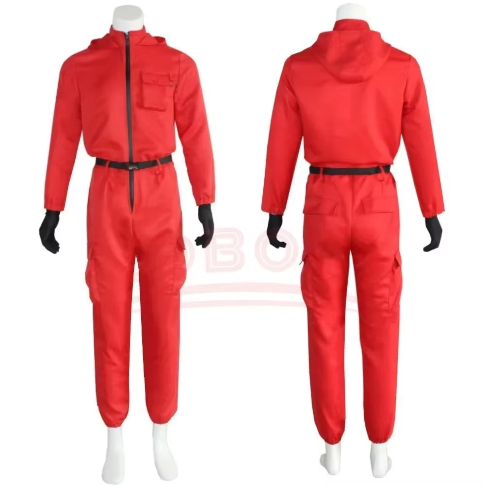 Squid Costumes Game Red Calamari Game Jumpsuit Cosplay Party Tracksuit Outfits Props Role Play Classic Belt Full Mask Set