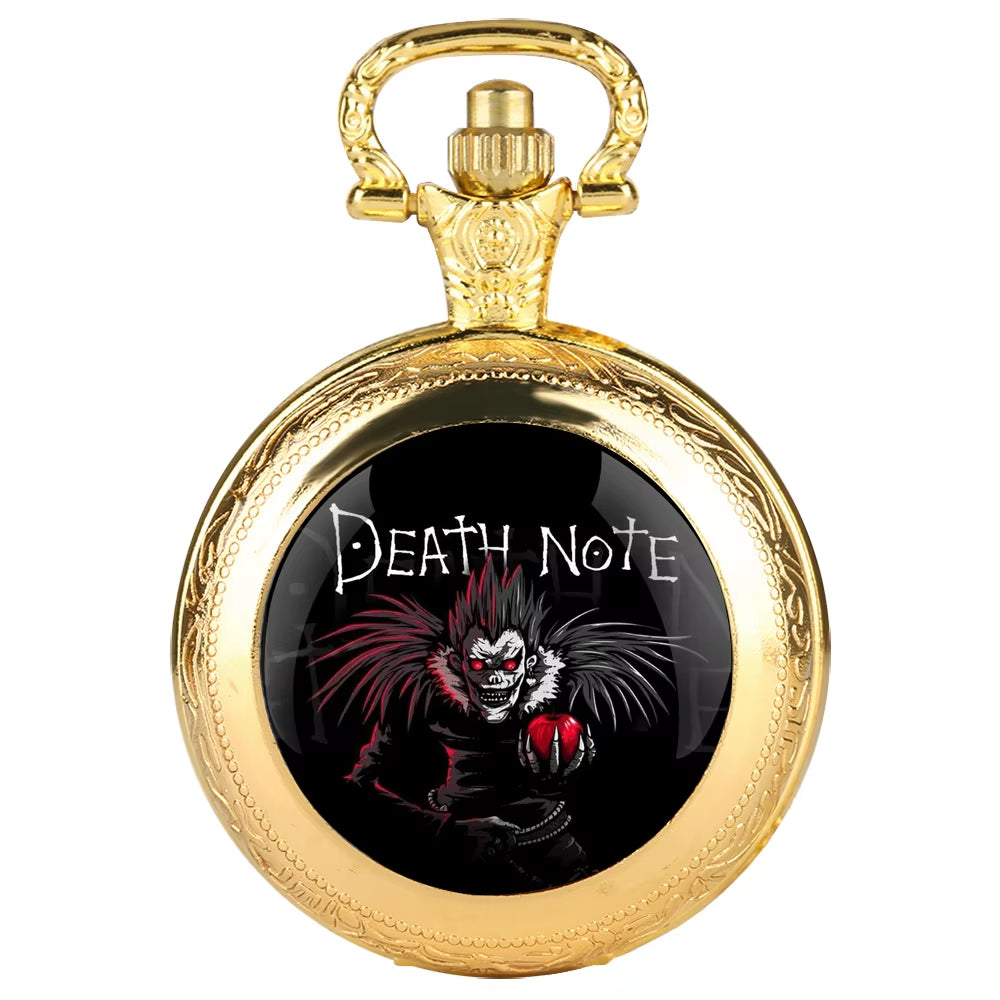 Anime Death Note Design Quartz Pocket Watch Gift Set with Durable Chain and Arabic Numeral Face Timeless Present for Men