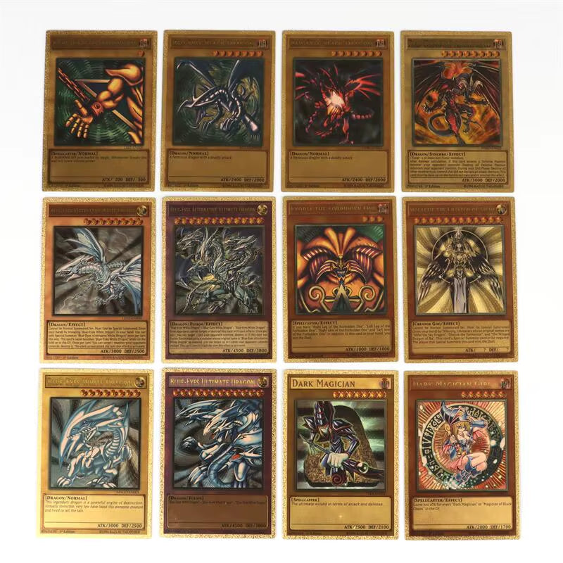 55Pcs Yu-Gi-Oh Anime Cards Blue Eyes Dark Magician Exodia Obelisk Slifer Ra Yugioh Gold Foil Battle Cards Kids Birthday Gift