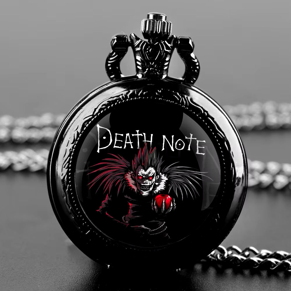 Anime Death Note Design Quartz Pocket Watch Gift Set with Durable Chain and Arabic Numeral Face Timeless Present for Men