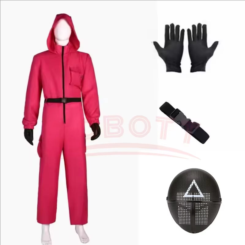 Squid Costumes Game Red Calamari Game Jumpsuit Cosplay Party Tracksuit Outfits Props Role Play Classic Belt Full Mask Set