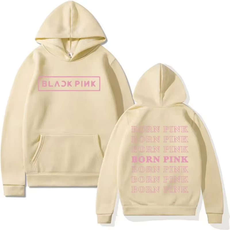 Black Pink Graphic Hoodie Men Fashion Aesthetic Harajuku Kpop Streetwear Y2K Clothes Sweatshirt Fall/Winter Fleece Pullover Male