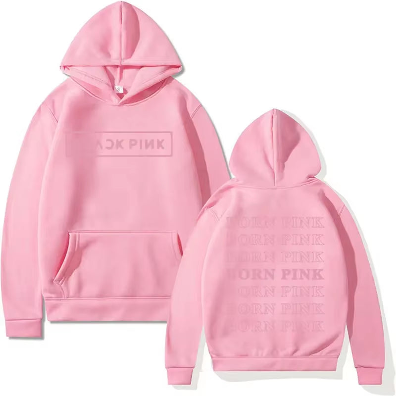 Black Pink Graphic Hoodie Men Fashion Aesthetic Harajuku Kpop Streetwear Y2K Clothes Sweatshirt Fall/Winter Fleece Pullover Male