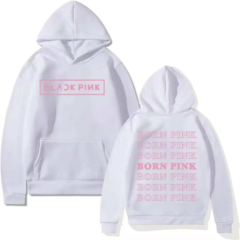 Black Pink Graphic Hoodie Men Fashion Aesthetic Harajuku Kpop Streetwear Y2K Clothes Sweatshirt Fall/Winter Fleece Pullover Male