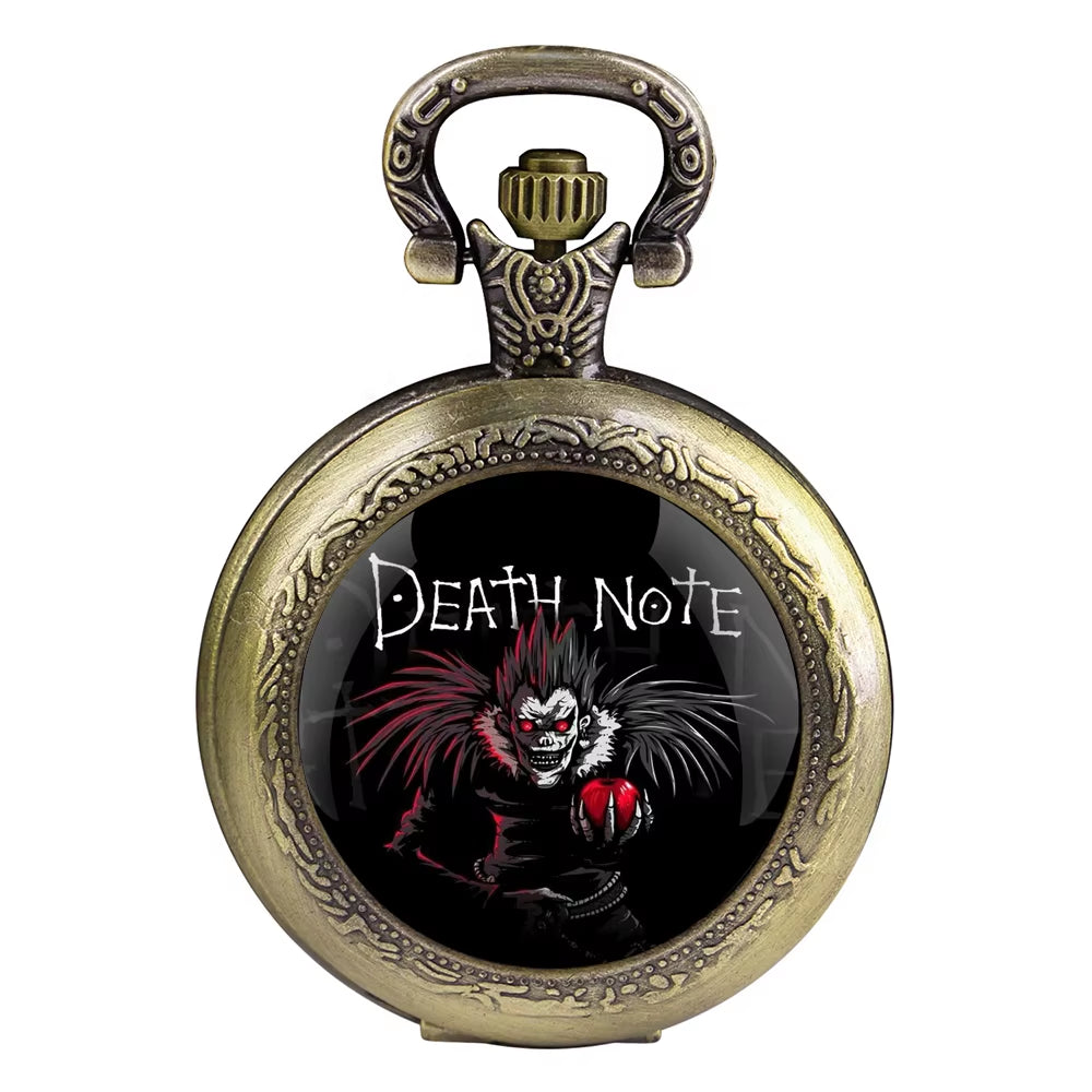 Anime Death Note Design Quartz Pocket Watch Gift Set with Durable Chain and Arabic Numeral Face Timeless Present for Men