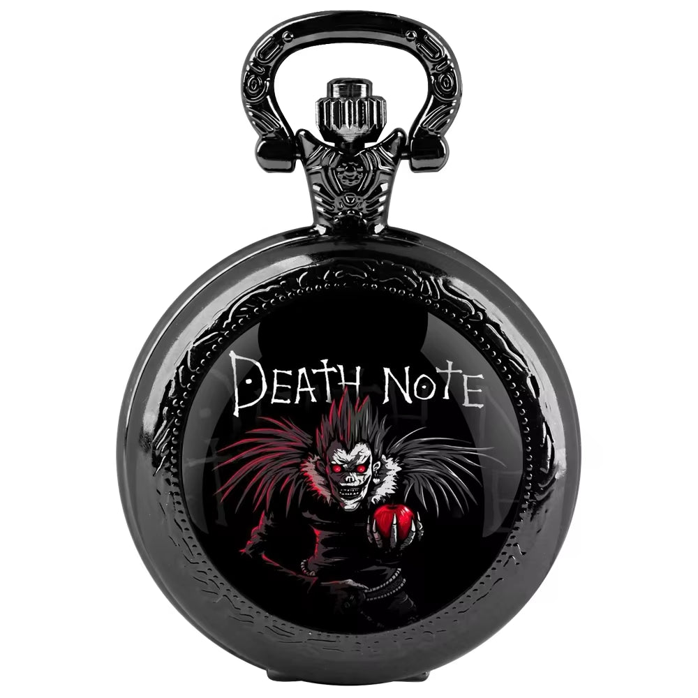 Anime Death Note Design Quartz Pocket Watch Gift Set with Durable Chain and Arabic Numeral Face Timeless Present for Men